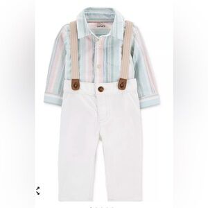 Carter's Pastel Plaid Button-Up Bodysuit with Cream Suspender Pants